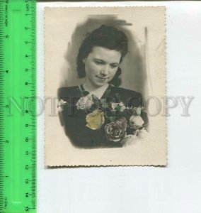 452339 USSR girl with roses Old photo