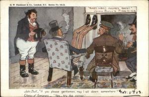 Political John Bull Hat in Hand Uncle Sam Fireplace Arthur Moreland 1903 PC