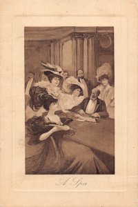 Art Ladies in Belle Epoque playing Cards Poker Gambling A Spa  postcard B918