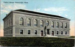 Postcard Public Library in Somerville, Massachusetts~133650