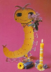 German Caterpillar With Flowers Centipede Giant Toy Germany Postcard