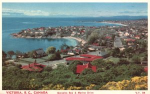 Vintage Postcard Gonzales Bay & Marine Drive Buildings Victoria B. C. Canada