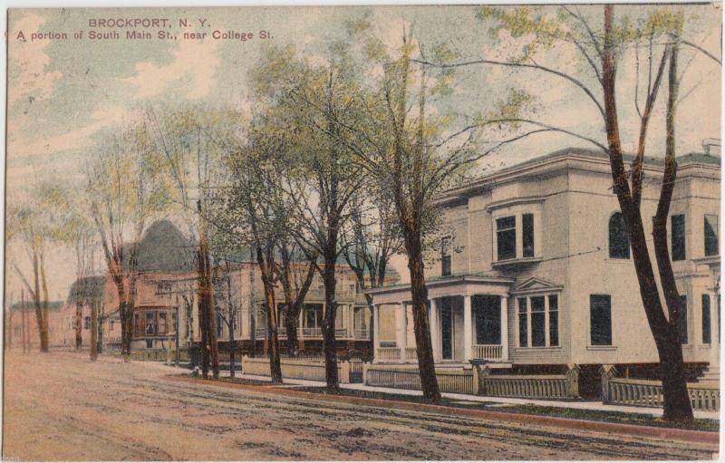 1908 BROCKPORT New York NY Postcard South MAIN STREET College St Homes