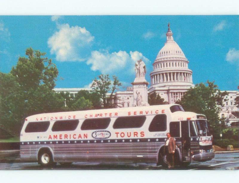 Pre-1980 VINTAGE AMERICAN TOURS TOURIST BUS Washington DC E9084