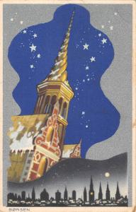 US2541 Borsen Village Church Moonlight Stars Denmark Fantasy copenhagen