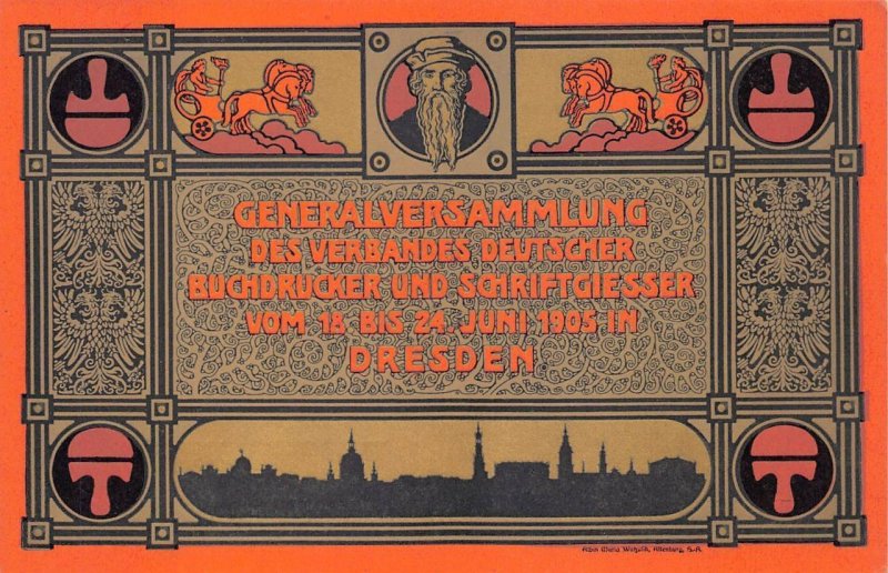 DRESDEN GERMANY GERMAN BOOK PRINTERS & TYPE FOUNDRIES POSTCARD (1905)