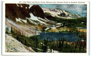 Mid-1900s Lake Marie and Snowy Range, Medicine Bow National Forest, WY Postcard 