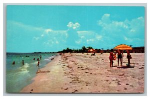 Vintage 1960's Postcard Beachgoers Walking Nokomis Beach Gulf of Mexico Florida