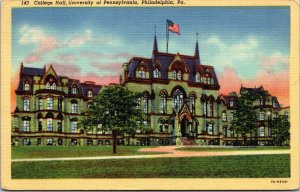 Vtg College Hall University of Pennsylvania Philadelphia PA Linen Postcard
