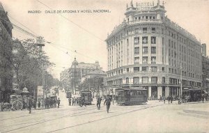 CALLE DE ATOCHA Y HOTEL NACIONAL MADRID SPAIN TROLLEY POSTCARD (c. 1910)