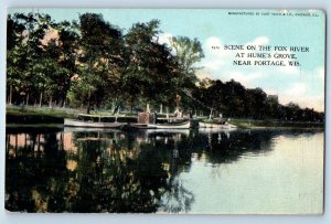 Portage Wisconsin WI Postcard Scene Fox River Hume's Grove c1908 Vintage Antique