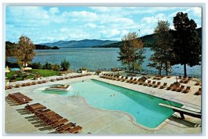 c1960 Georgian Swimming Pool Lake Lake George New York Vintage Unposted Postcard 