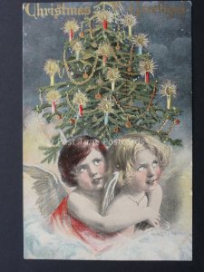Christmas Greeting CHERUBS / ANGLES AROUND THE CHRISTMAS TREE c1908 Postcard