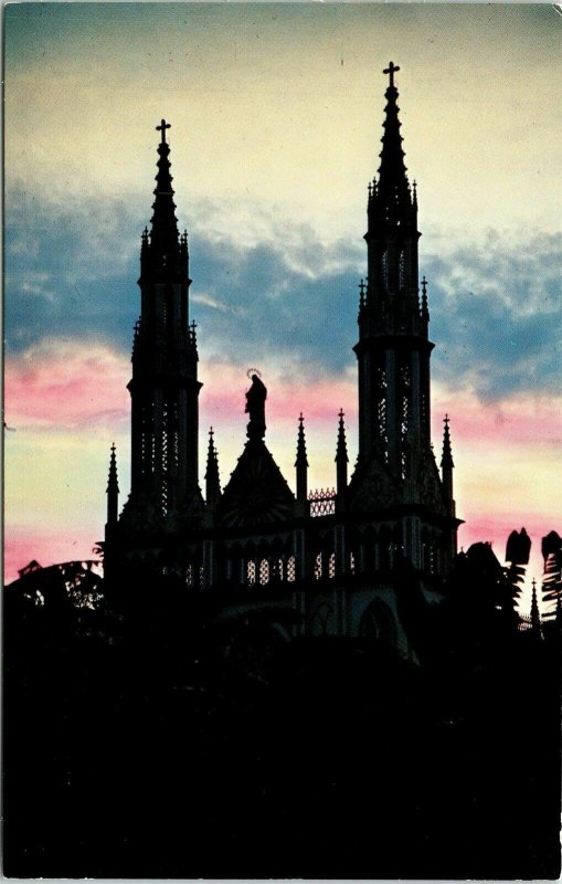 Sunset Church Carmelite Fathers Panama Republic Postcard Mirro VTG UNP Vintage 