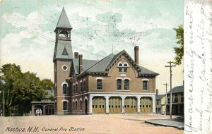 c1907 Postcard Nashua NH Central Fire Station Hillsborough County, Posted