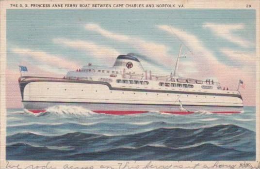 S S Princess Anne and Ferry Boat Between Cape Charles and Norfolk Virginia 1938