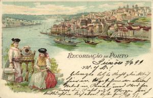 portugal, PORTO, Multiview Lithography, Panorama, Costumes (1899) Stamp