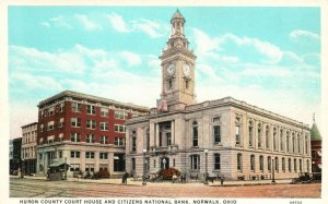 Vintage Postcard Huron County Court House & Citizens National Bank Norwalk Ohio