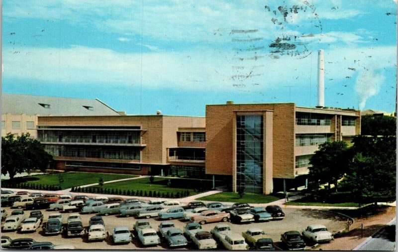 Student Union Building Manhattan Kansas KS Old Cars Postcard PM Cancel WOB Note 