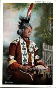 1930 Mint Postcard USA Milwaukee Indian Native Americans Tribe Ceremonial Singer