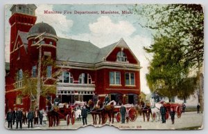 Manistee MI Fire Deptartment 1913 Michigan Postcard K30