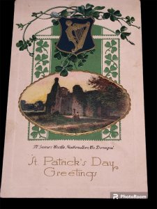 St Patrick’s Day Greetings Donegal Castle Irish Harp Shamrocks