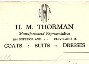 1938 H.M. THORMAN COATS SUITS DRESSES CLEVELAND OHIO BILLHEAD INVOICE Z585