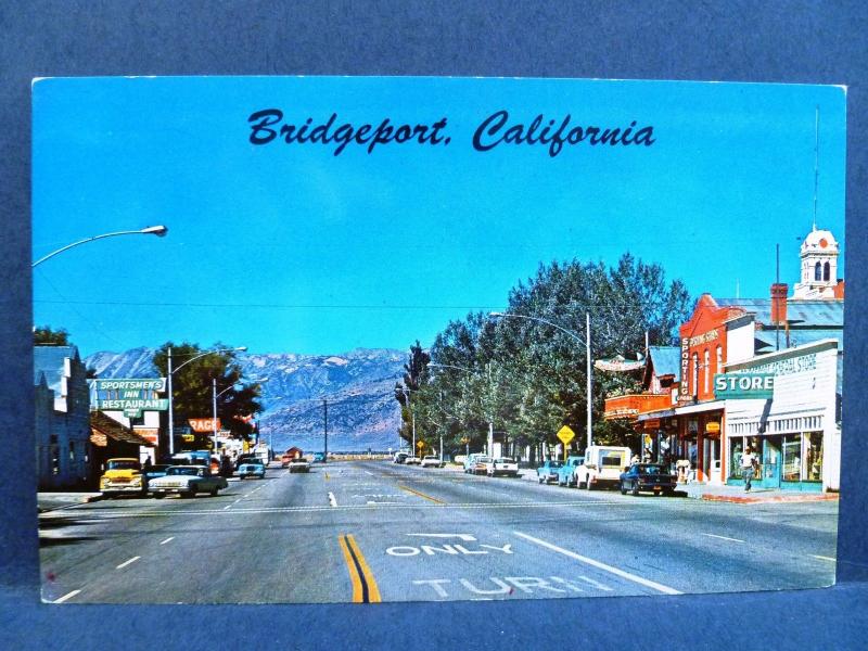 Postcard CA Bridgeport Vintage Downtown Street View Old Cars Stores