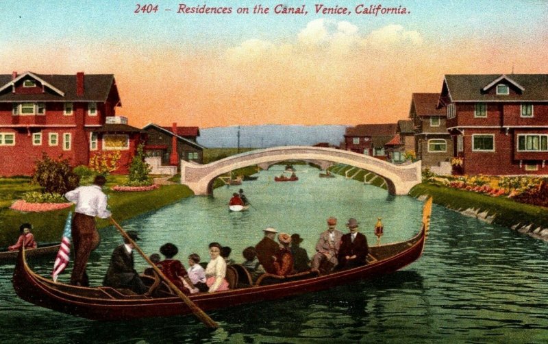 Vtg 1910s Rowing Boat Houses in Venice California CA Postcard