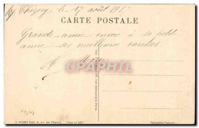 Old Postcard Rooster Hen Chick The protective France