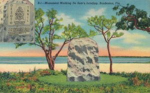 USA Monument Marking De Solo's Landing Bradenton Florida Linen 03.58