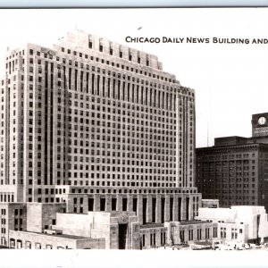c1940s Chicago RPPC Daily News Building Plaza Real Photo Postcard Art Deco A92