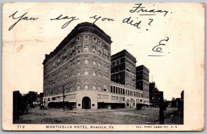 Norfolk Virginia 1903 Postcard Monticello Hotel Street View