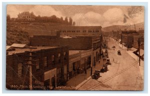 c. 1910 Lewiston ID Main St. Looking West Birds Eye View Postcard Sepia