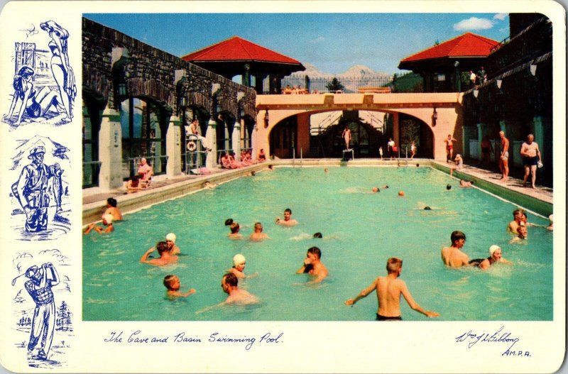 Vintage 1950s Postcard Cave And Basin Swimming Pool Banff Curative