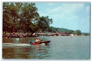 c1960s The Beach At Rockaway Lake Taneycomo Taney County RI Speed Boat Postcard