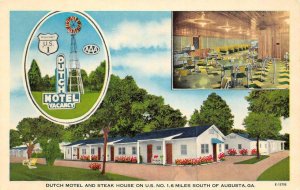 DUTCH MOTEL & RESTAURANT Augusta, GA Steak House Roadside 1950s Vintage Postcard