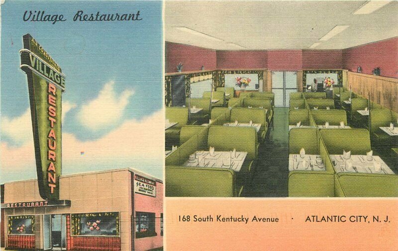 New Jersey Atlantic City Village Restaurant Interior Tichnor Postcard 22-1934