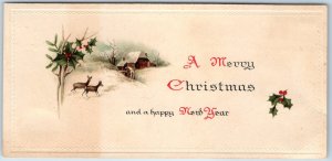 c1920s Fine Litho Christmas House Scene Winter Snow Greeting Card Embossed C24