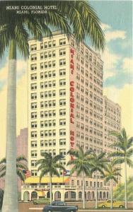 Auto Colonial Hotel Miami Florida 1940s Postcard Teich linen 5786