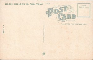 El Paso Texas~Hotel Sheldon~Light Bulb Sign~Cafe Downstairs~c1917 Curt Teich PC
