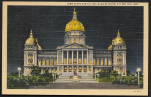 Iowa State Capitol At Night Des Moines Iowa Unused c1934