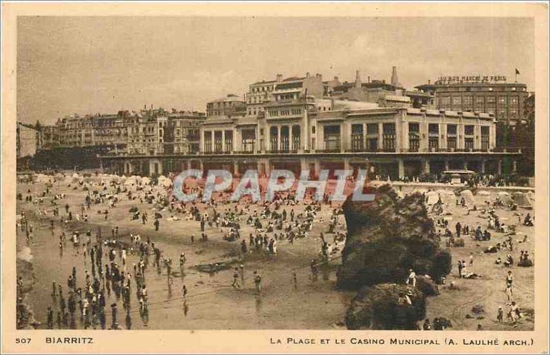 Old Postcard Biarritz The Beach and the Casino Municipal