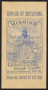 VICTORIAN TRADE CARD Higgins German Laundry Soap Black Lady Washing Clothes