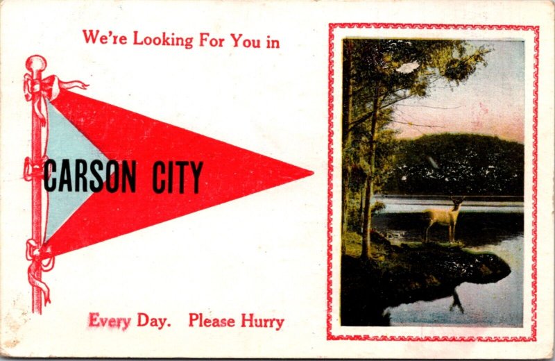 Postcard Pennant Flag Carson City, Michigan Travel Advertising Greetings