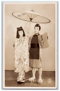 Japan Postcard RPPC Photo Takarazuka Girls Kimono Dancers Unposted Vintage