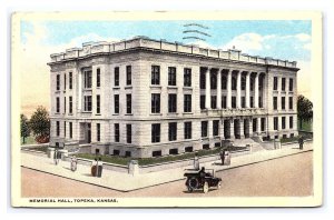 Postcard Kansas Memorial Hall Topeka Kansas c1917 Postmark Antique Automobile