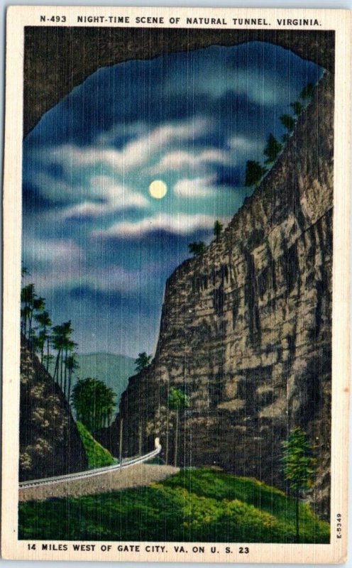Postcard - Night-Time Scene Of Natural Tunnel - Virginia