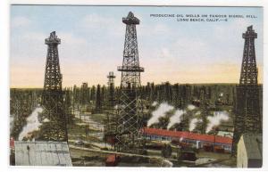 Oil Wells Signal Hill Long Beach California linen postcard