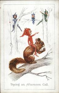 Fantasy Elves Fairies Riding Squirrel PIXIE LAND Series 555 c1915 Postcard